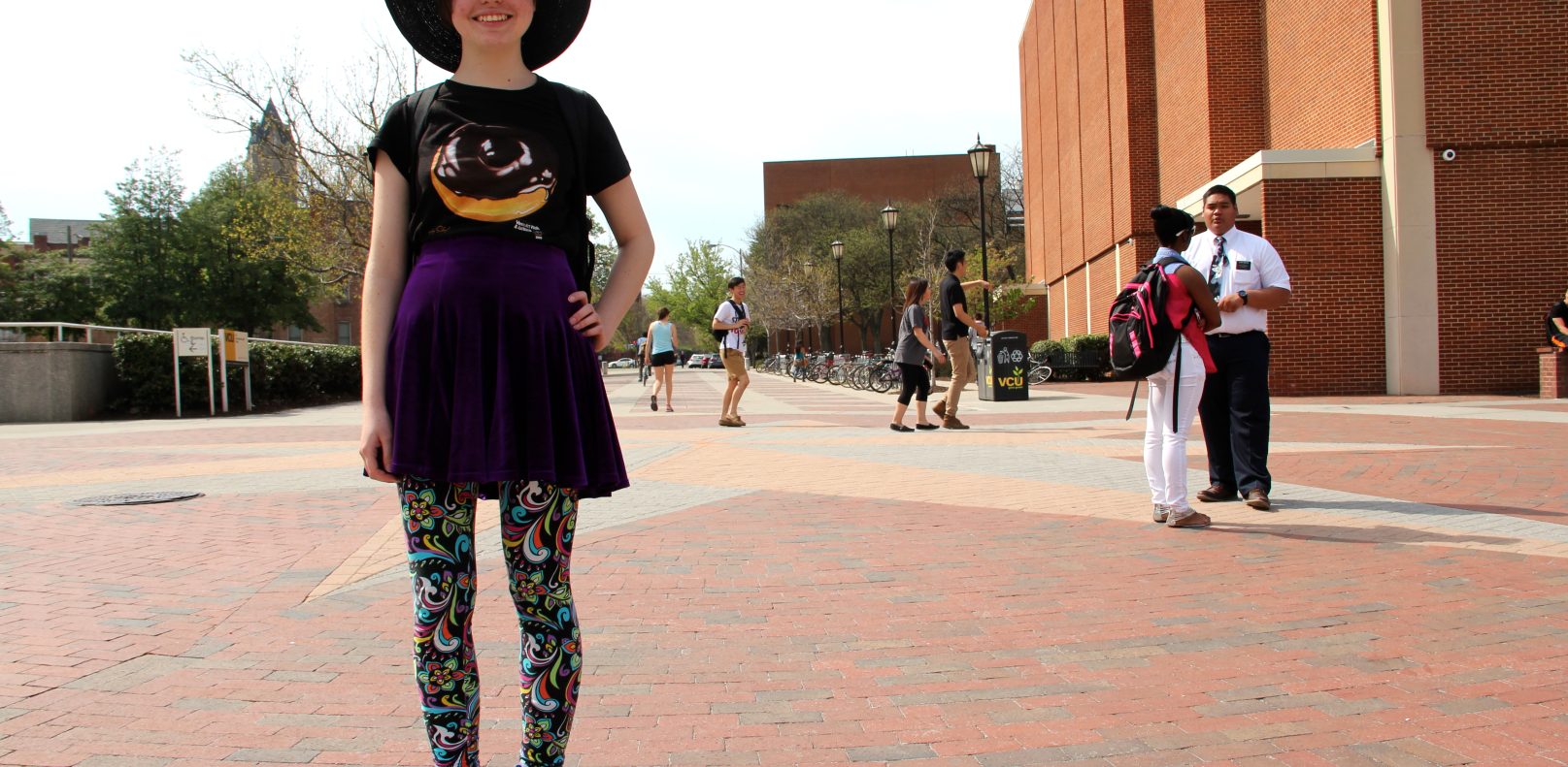 Kate Johannesen, in Art Foundations, wearing Jeffrey Campbell platform sneakers, a thrifted skirt and gifted leggings.