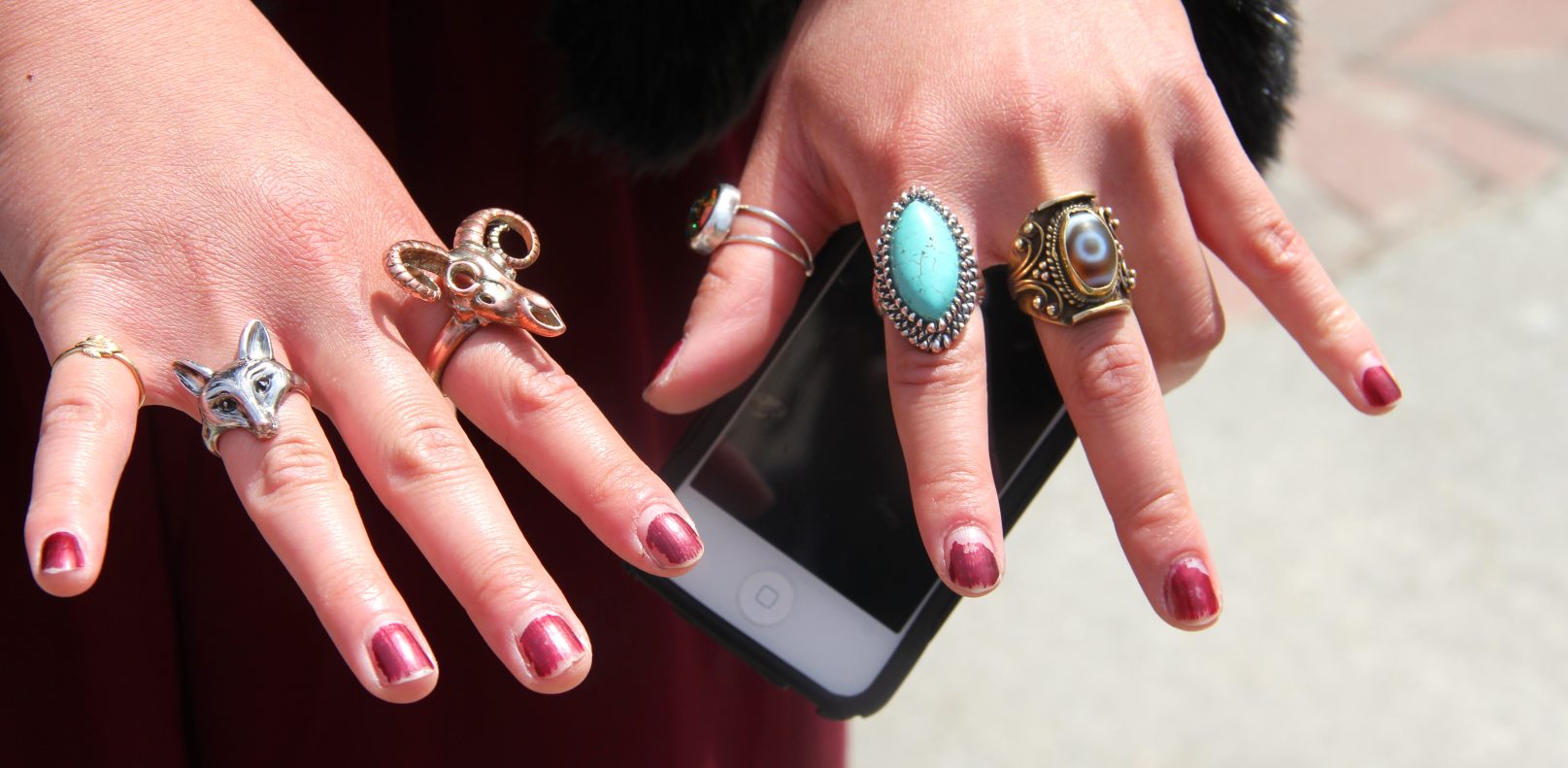 Lisa Park, Sculpture major, wearing a jacket from eBay, sheer pants from Gabriel Brothers, and rings from all over.